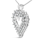 Bids.com 925 Sterling Silver 4.0 Cttw Diamond Two Row Open Heart 18" Pendant Necklace (I-J Color, I2-I3 Clarity) Necklaces