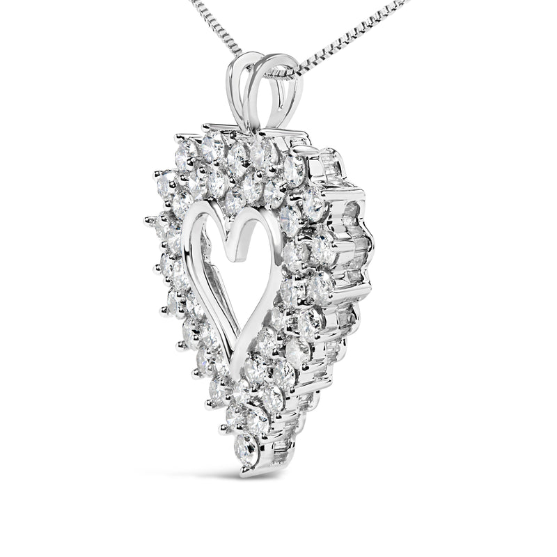 Bids.com 925 Sterling Silver 4.0 Cttw Diamond Two Row Open Heart 18" Pendant Necklace (I-J Color, I2-I3 Clarity) Necklaces