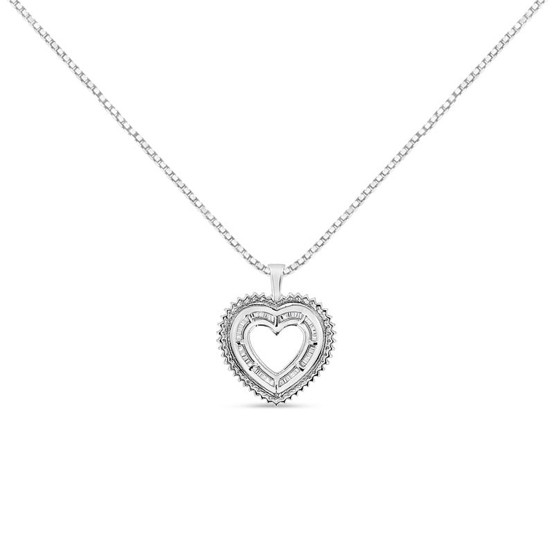 Bids.com .925 Sterling Silver 1.0 Ctw Diamond Shadow Open Heart Halo 18" Pendant Necklace (I-J Color, I1-I2 Clarity) Necklaces