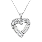 Bids.com Sterling Silver 7/8 cttw Baguette Diamond Heart Pendant Necklace (I-J, I2-I3) Necklaces
