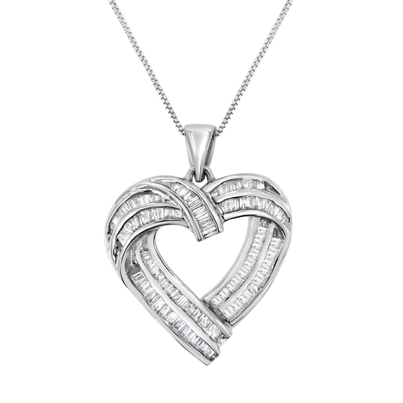 Bids.com Sterling Silver 7/8 cttw Baguette Diamond Heart Pendant Necklace (I-J, I2-I3) Necklaces