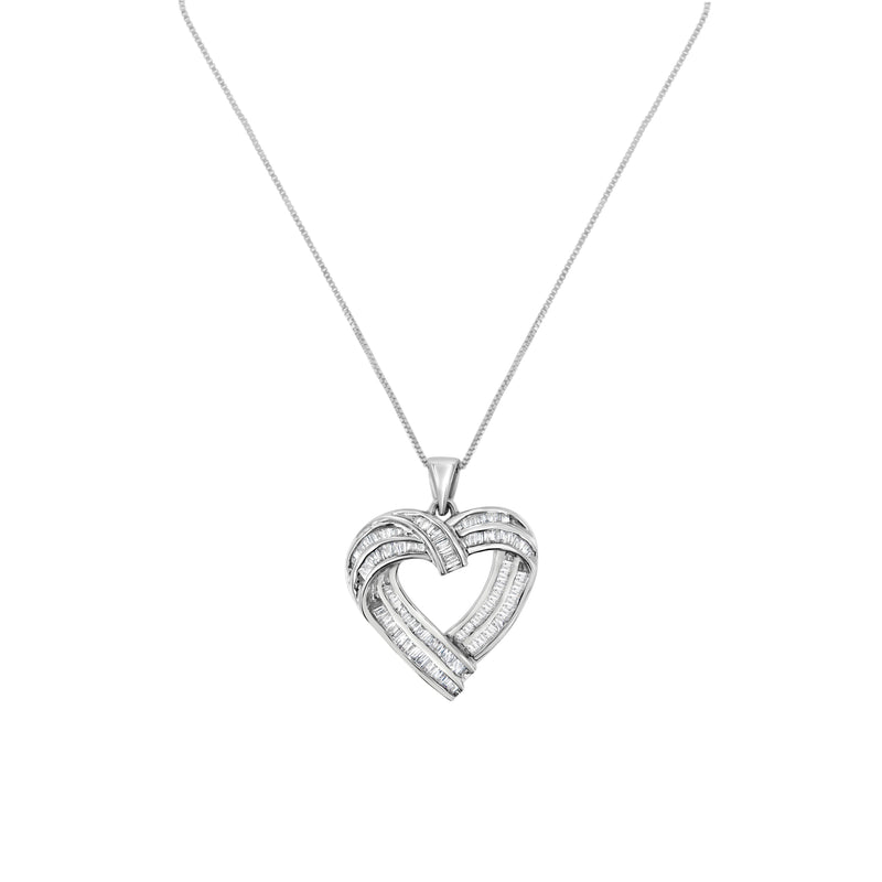 Bids.com Sterling Silver 7/8 cttw Baguette Diamond Heart Pendant Necklace (I-J, I2-I3) Necklaces