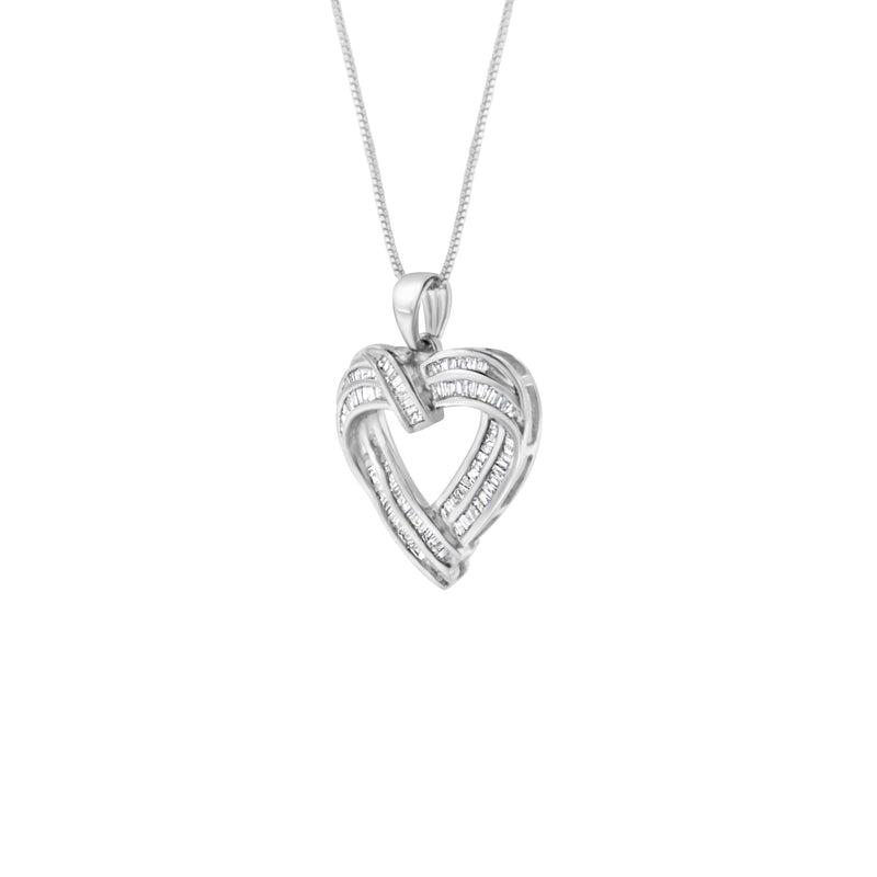 Bids.com Sterling Silver 7/8 cttw Baguette Diamond Heart Pendant Necklace (I-J, I2-I3) Necklaces