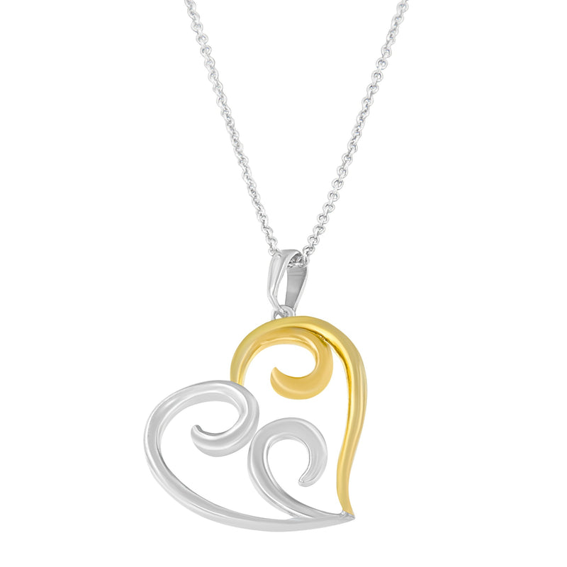 Bids.com 10K Yellow Gold Over .925 Sterling Silver Open Heart with Swirls 18" Box Chain Pendant Necklace Necklaces