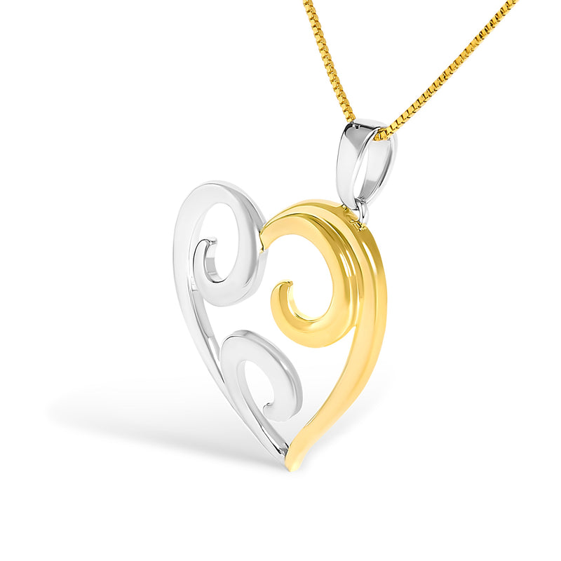 Bids.com 10K Yellow Gold Over .925 Sterling Silver Open Heart with Swirls 18" Box Chain Pendant Necklace Necklaces