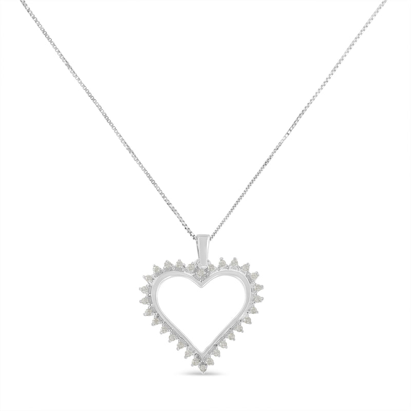 Bids.com .925 Sterling Silver 1/4 cttw 3-Prong Diamond Open Heart 18" Pendant Necklace (I-J Color, I3 Clarity) Necklaces