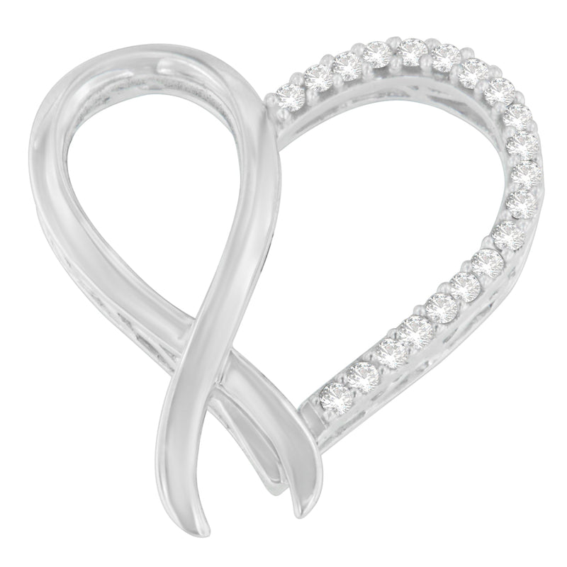 Bids.com .925 Sterling Silver 1/4 cttw Round Cut Diamond Ribbon and Heart Accent Pendant Necklace (H-I, I2-I3) Necklaces