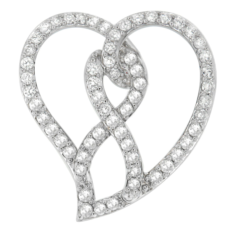 Bids.com 14K White Gold 1.0 Cttw White Diamond Awareness Ribbon & Open Heart 18" Pendant Necklace (H-I Color, I1-I2 Clarity) - White Diamond Ribbon Necklaces
