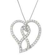 Bids.com 14K White Gold 1.0 Cttw White Diamond Awareness Ribbon & Open Heart 18" Pendant Necklace (H-I Color, I1-I2 Clarity) - White Diamond Ribbon Necklaces