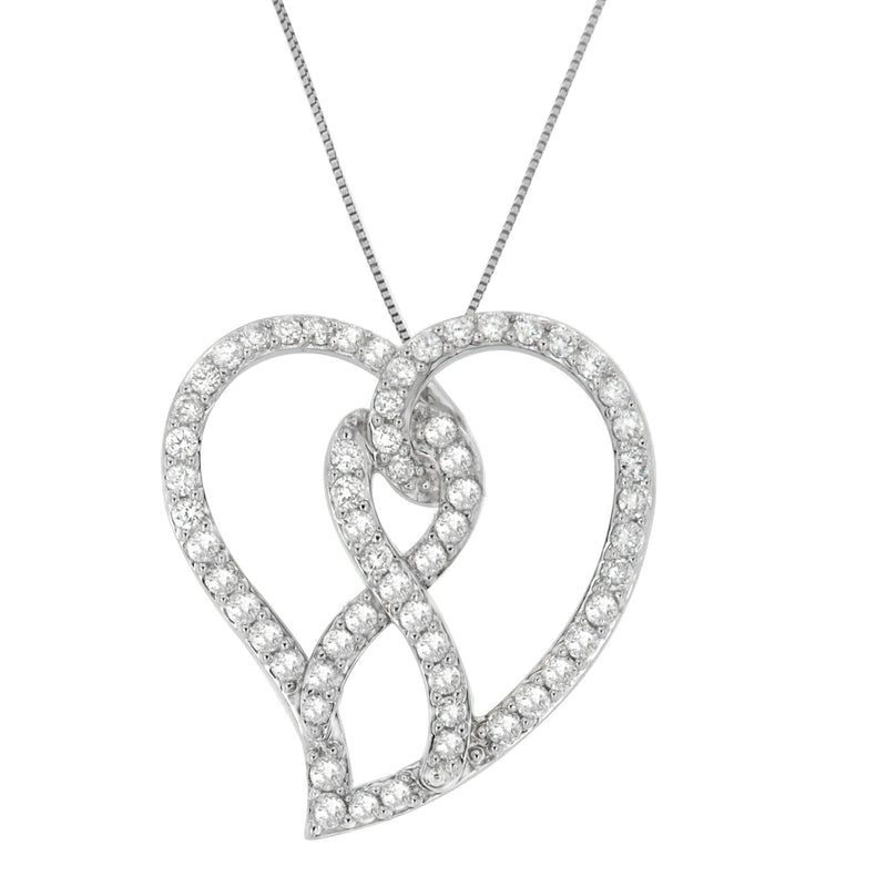 Bids.com 14K White Gold 1.0 Cttw White Diamond Awareness Ribbon & Open Heart 18" Pendant Necklace (H-I Color, I1-I2 Clarity) - White Diamond Ribbon Necklaces