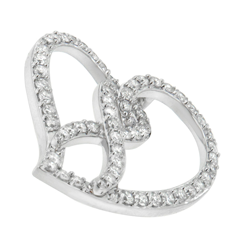 Bids.com 14K White Gold 1.0 Cttw White Diamond Awareness Ribbon & Open Heart 18" Pendant Necklace (H-I Color, I1-I2 Clarity) - White Diamond Ribbon Necklaces