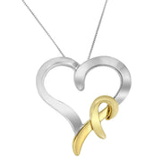 Bids.com .925 Sterling Silver and 14K Yellow Gold Two-Tone Heart Shaped Pendant Necklace Necklaces