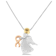 Bids.com 10K Tri-Color Gold Diamond-Accented Angel Awareness Ribbon Pendant Necklace (H-I Color, I1-I2 Clarity) Necklaces