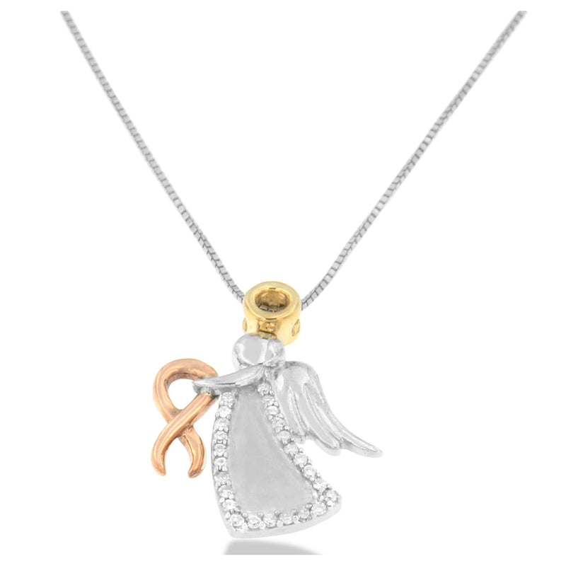 Bids.com 10K Tri-Color Gold Diamond-Accented Angel Awareness Ribbon Pendant Necklace (H-I Color, I1-I2 Clarity) Necklaces