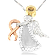 Bids.com 10K Tri-Color Gold Diamond-Accented Angel Awareness Ribbon Pendant Necklace (H-I Color, I1-I2 Clarity) Necklaces