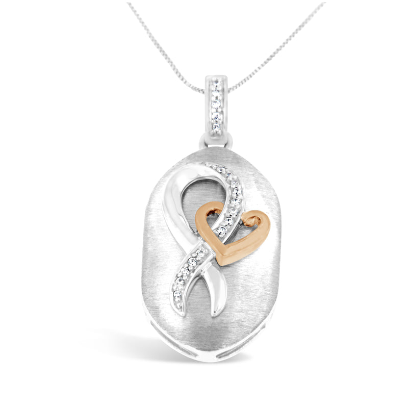 Bids.com 10k Rose Gold and Sterling Silver 1/10ct TDW Round Cut Diamond Interlocked Heart and Ribbon Pendant Necklace (H-I, I1-I2) Necklaces