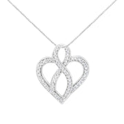 Bids.com 14K White Gold 1/4 cttw Round Cut Diamond Heart and Ribbon Center Pendant Necklace (H-I, I1-I2) Necklaces
