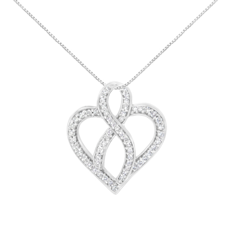 Bids.com 14K White Gold 1/4 cttw Round Cut Diamond Heart and Ribbon Center Pendant Necklace (H-I, I1-I2) Necklaces