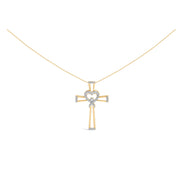Bids.com 14K Yellow Gold Plated .925 Sterling Silver 1/6 Cttw Diamond Interlocking Heart and Ribbon Cross Pendant Necklace (H-I Color, I2-I3 Clarity) - 18" Inches Necklaces