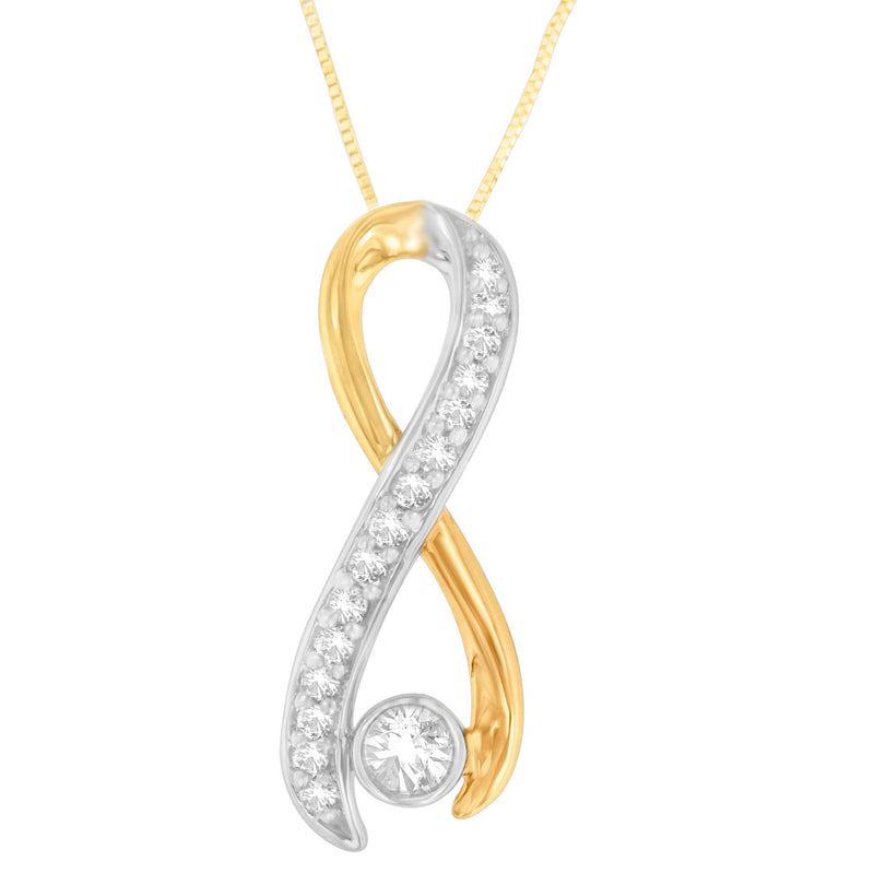 Bids.com 10K Two-Tone Gold 1/5 cttw Diamond Radiant Ribbon Pendant Necklace (H-I, I1-I2) Necklaces