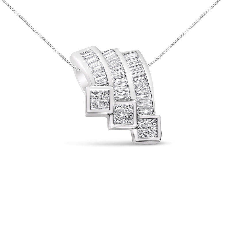 Bids.com 14K White Gold 1 1/2 Cttw Invisible Set Princess and Channel Set Baguette-cut Diamond Triple Curve Pendant Necklace (G-H Color, SI1-SI2 Clarity) - NO CHAIN INCLUDED Necklaces