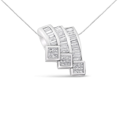 Bids.com 14K White Gold 1 1/2 Cttw Invisible Set Princess and Channel Set Baguette-cut Diamond Triple Curve Pendant Necklace (G-H Color, SI1-SI2 Clarity) - NO CHAIN INCLUDED Necklaces