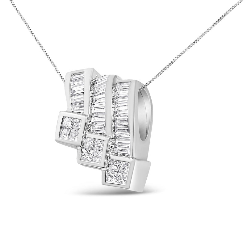 Bids.com 14K White Gold 1 1/2 Cttw Invisible Set Princess and Channel Set Baguette-cut Diamond Triple Curve Pendant Necklace (G-H Color, SI1-SI2 Clarity) - NO CHAIN INCLUDED Necklaces