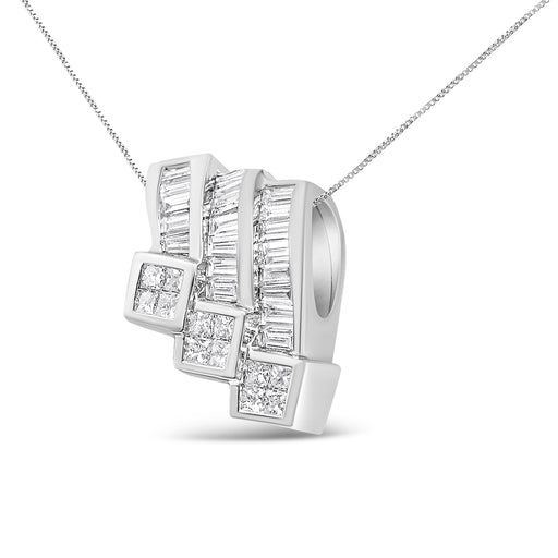 Bids.com 14K White Gold 1 1/2 Cttw Invisible Set Princess and Channel Set Baguette-cut Diamond Triple Curve Pendant Necklace (G-H Color, SI1-SI2 Clarity) - NO CHAIN INCLUDED Necklaces