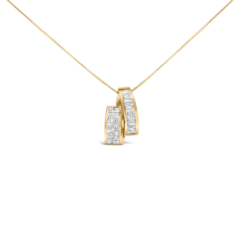 Bids.com 14K Yellow Gold 1 5/8 cttw Princess and Baguette Cut Diamond Fashion Pendant Necklace (G-H, VS2-SI1) Necklaces