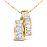Bids.com 14K Yellow Gold 1 5/8 Cttw Princess and Baguette Diamond Duo Bar Pendant Necklace (G-H Color, VS2-SI1 Clarity) - 18" Necklaces