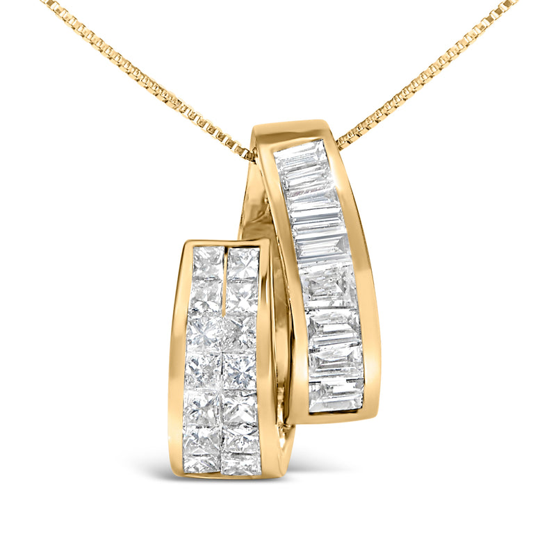 Bids.com 14K Yellow Gold 1 5/8 Cttw Princess and Baguette Diamond Duo Bar Pendant Necklace (G-H Color, VS2-SI1 Clarity) - 18" Necklaces