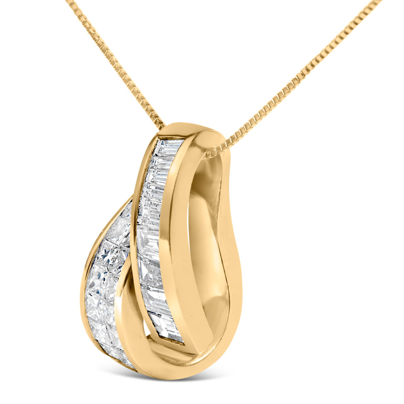 Bids.com 14K Yellow Gold 1 5/8 cttw Princess and Baguette Cut Diamond Fashion Pendant Necklace (G-H, VS2-SI1) Necklaces