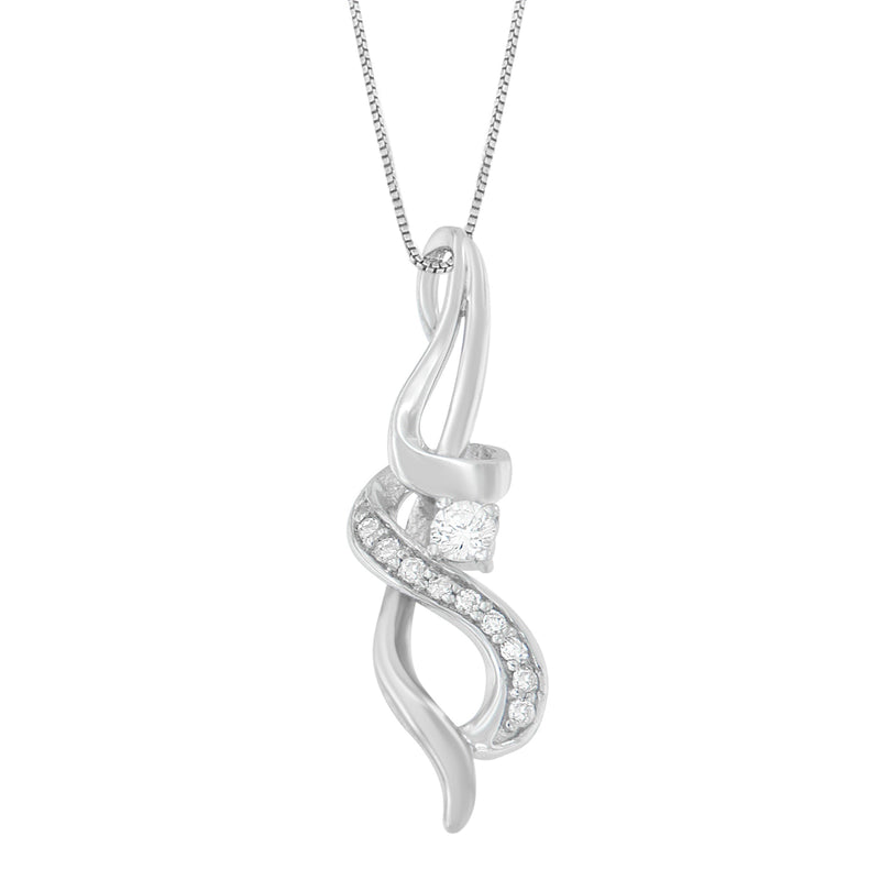 Bids.com Espira 10K White Gold 1/5 cttw Round Cut Diamond Swirl Pendant Necklace (J-K, I1-I2) Necklaces