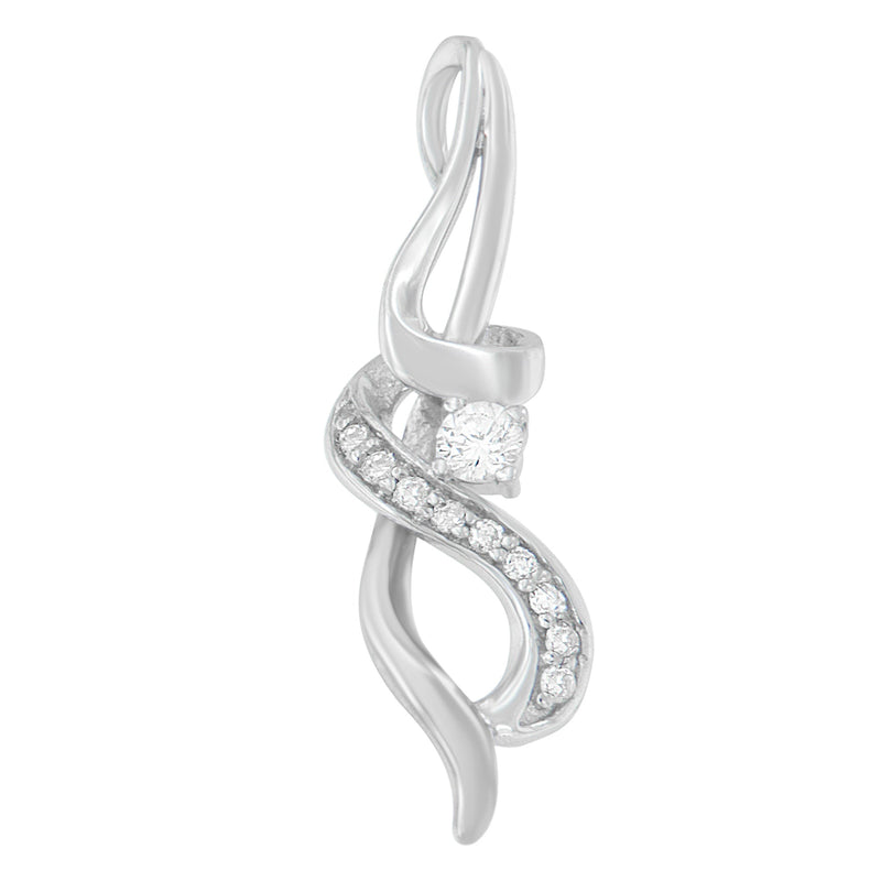 Bids.com Espira 10K White Gold 1/5 cttw Round Cut Diamond Swirl Pendant Necklace (J-K, I1-I2) Necklaces