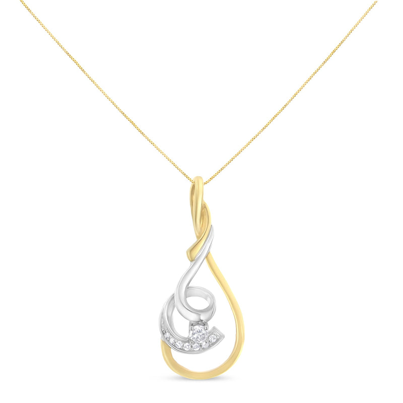 Bids.com Espira 10K Two-Tone Yellow & White 1/6 Cttw Brilliant-Cut Diamond Layered Spiral 18" Pendant Necklace (H-I Color, I2-I3 Clarity) Necklaces