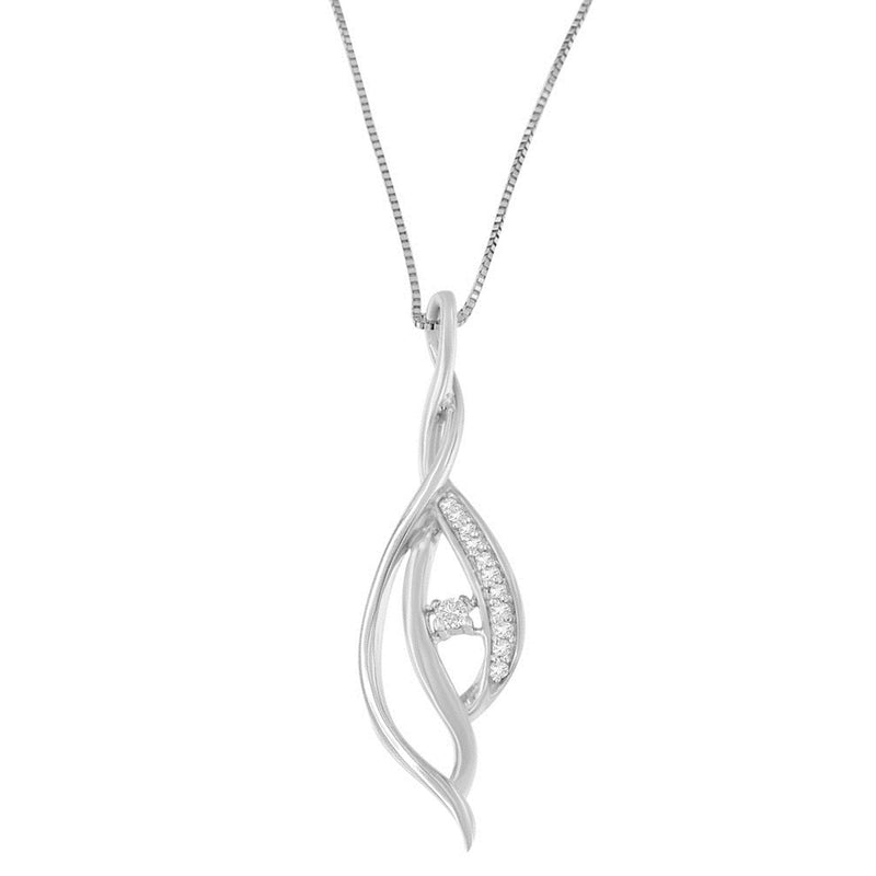 Bids.com Espira 10K White Gold Round Diamond Accented Open Cascade Twist 18" Pendant Necklace (1/10 Cttw, J-K Color, I1-I2 Clarity) Necklaces