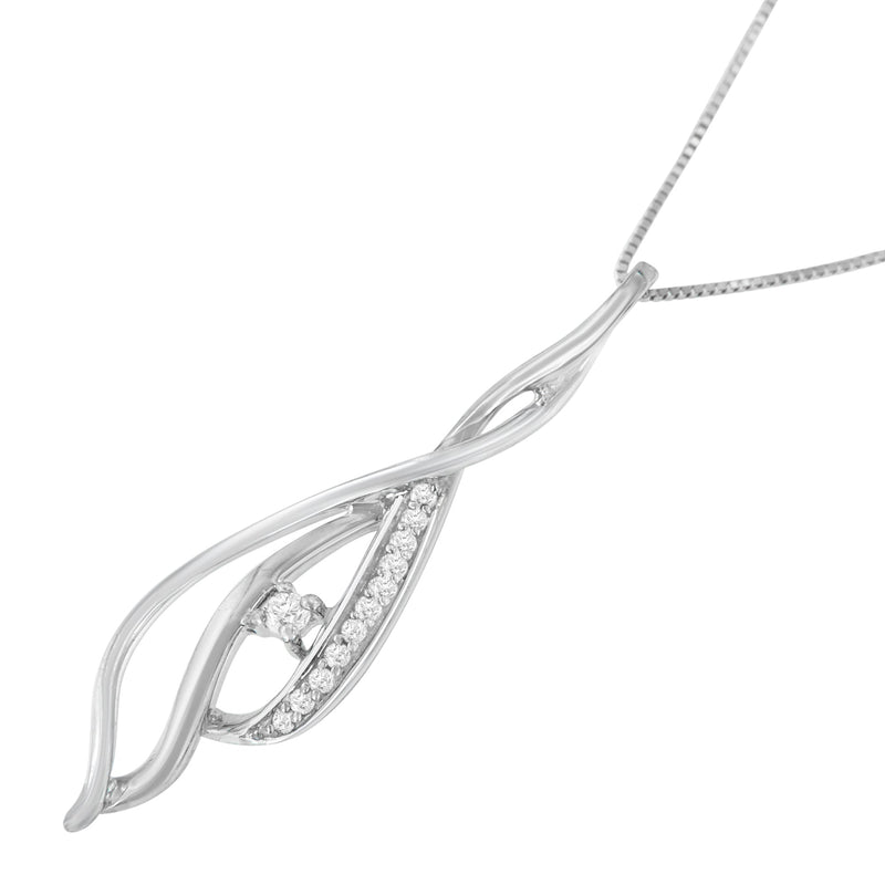 Bids.com Espira 10K White Gold Round Diamond Accented Open Cascade Twist 18" Pendant Necklace (1/10 Cttw, J-K Color, I1-I2 Clarity) Necklaces