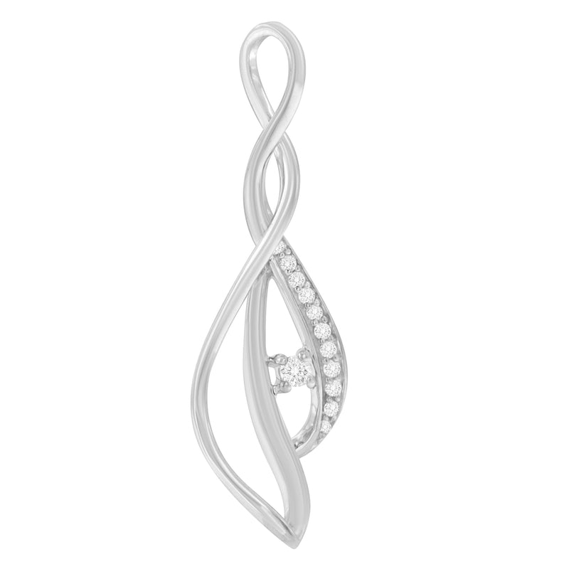 Bids.com Espira 10K White Gold Round Diamond Accented Open Cascade Twist 18" Pendant Necklace (1/10 Cttw, J-K Color, I1-I2 Clarity) Necklaces