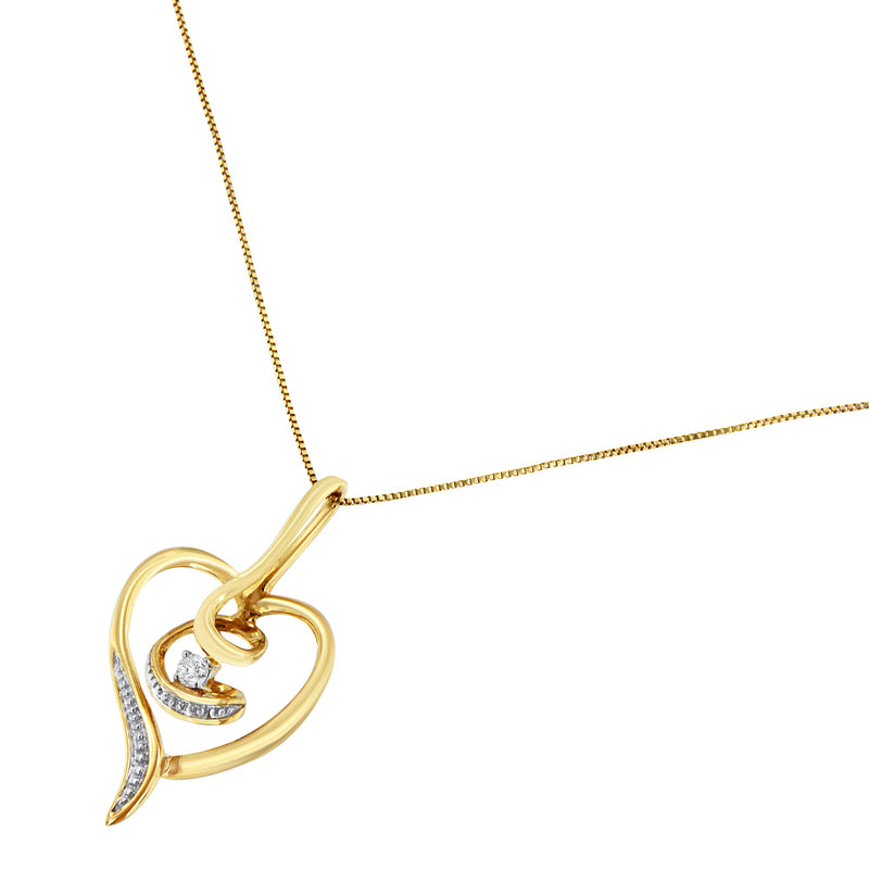 Bids.com Espira 10K Yellow Gold .03 Cttw Diamond-Accented Round-Cut Diamond Swirl Open Heart 18" Pendant Necklace (I-J Color, I2-I3 Clarity) Necklaces