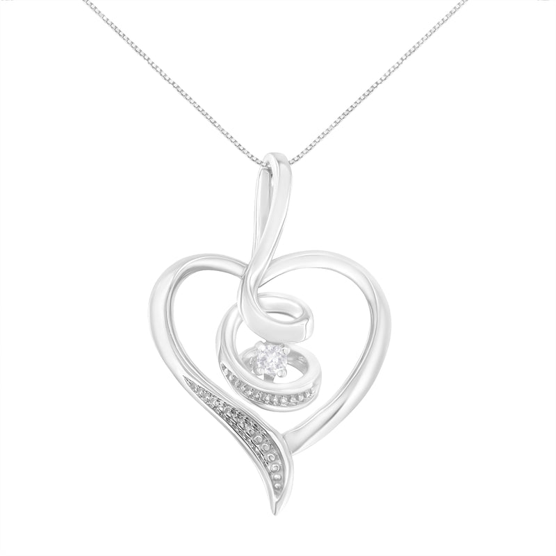 Bids.com Espira 10K White Gold .03 Cttw Diamond-Accented Round-Cut Diamond Swirl Open Heart 18" Pendant Necklace (I-J Color, I2-I3 Clarity) Necklaces