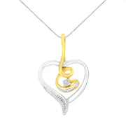 Bids.com Espira 10K Two-Tone Yellow & White Gold .03 Cttw Diamond-Accented Round-Cut Diamond Swirl Open Heart 18" Pendant Necklace (I-J Color, I2-I3 Clarity) Necklaces