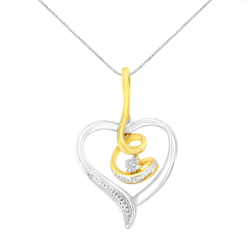 Bids.com Espira 10K Two-Tone Yellow & White Gold .03 Cttw Diamond-Accented Round-Cut Diamond Swirl Open Heart 18" Pendant Necklace (I-J Color, I2-I3 Clarity) Necklaces