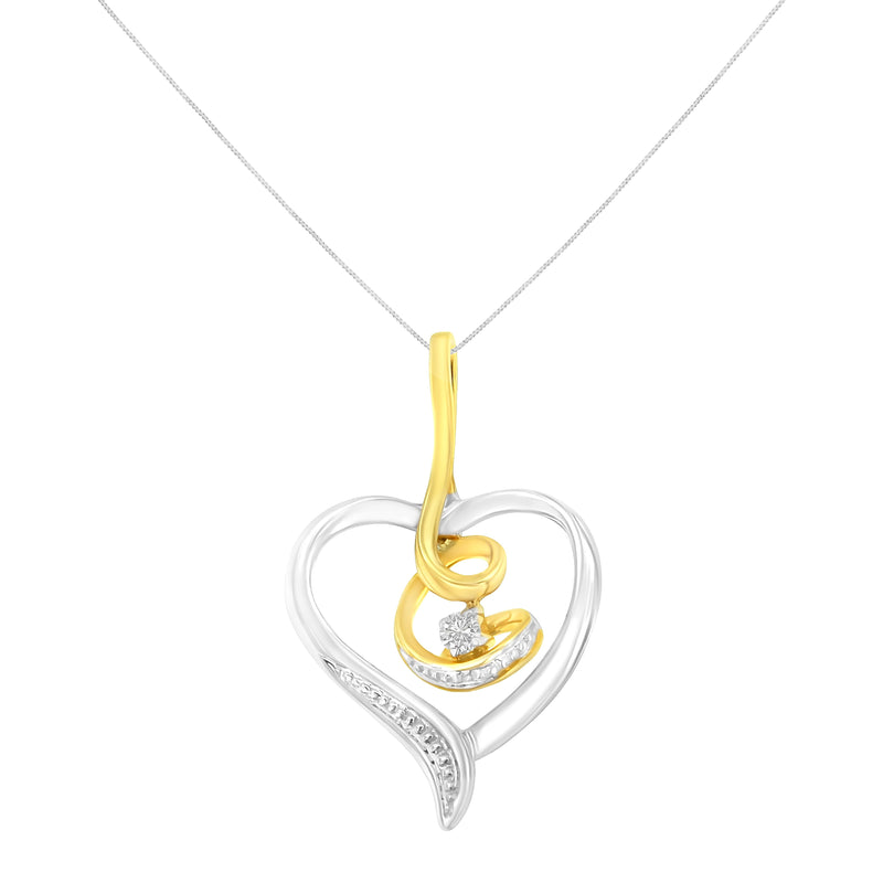 Bids.com Espira 10K Two-Tone Yellow & White Gold .03 Cttw Diamond-Accented Round-Cut Diamond Swirl Open Heart 18" Pendant Necklace (I-J Color, I2-I3 Clarity) Necklaces