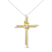 Bids.com 10K Two-Tone Yellow & White Gold Diamond-Accented Cross 18" Pendant Necklace (J-K Color, I2-I3 Clarity) Necklaces