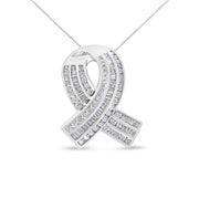 Bids.com 14K White Gold 2 5/8 Cttw Channel Set Round and Baguette Diamond Awareness Ribbon Pendant (H-I Color, I1-I2 Clarity) - Chain Not Included Necklaces
