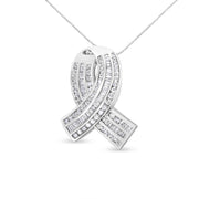 Bids.com 14K White Gold 2 5/8 Cttw Channel Set Round and Baguette Diamond Awareness Ribbon Pendant (H-I Color, I1-I2 Clarity) - Chain Not Included Necklaces