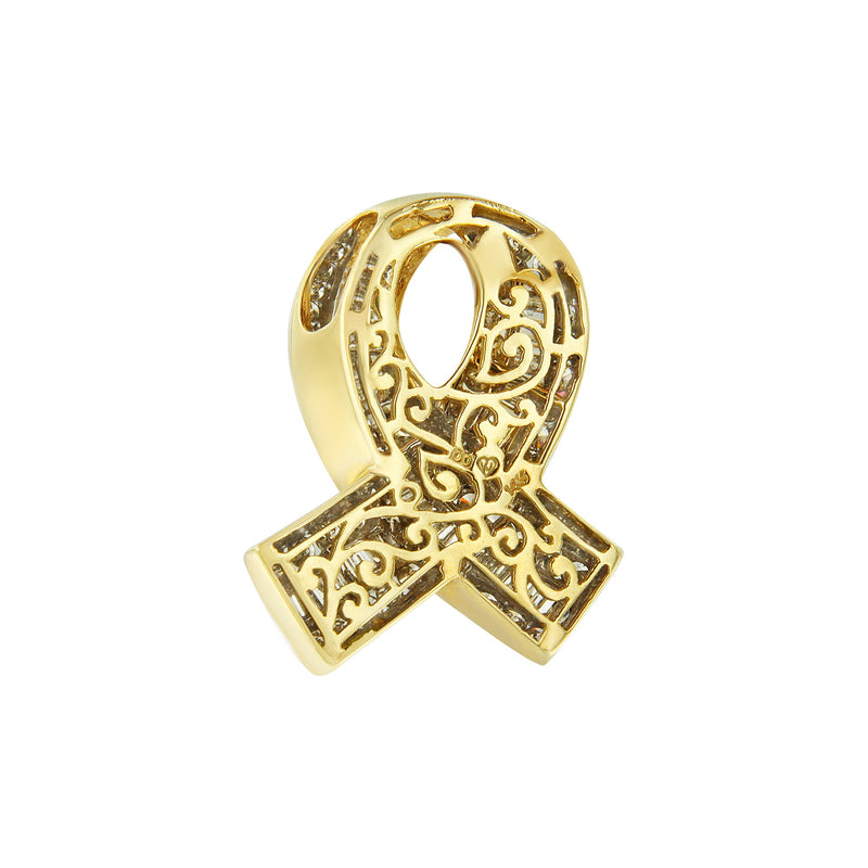 Bids.com 14K Yellow Gold 2 5/8 cttw Channel Set White Diamond Awareness Ribbon Pendant Necklace (G-H Color, VS1-VS2 Clarity) - NO CHAIN Necklaces
