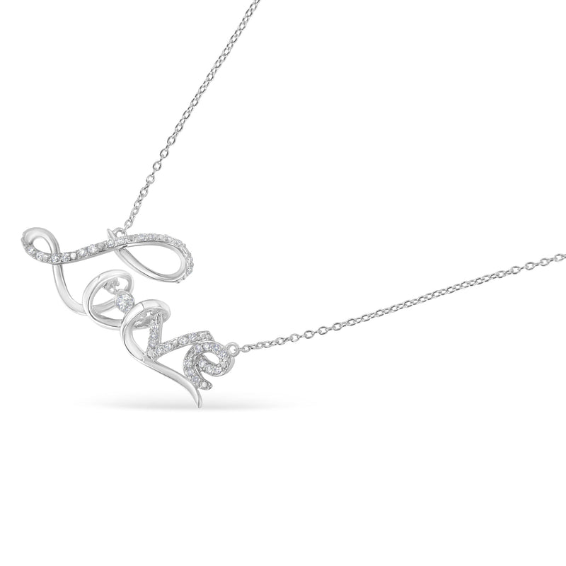 Bids.com .925 Sterling Silver 1/4 Cttw Diamond Cursive "Love" 18" Pendant Necklace (H-I Color, I1-I2 Clarity) Necklaces
