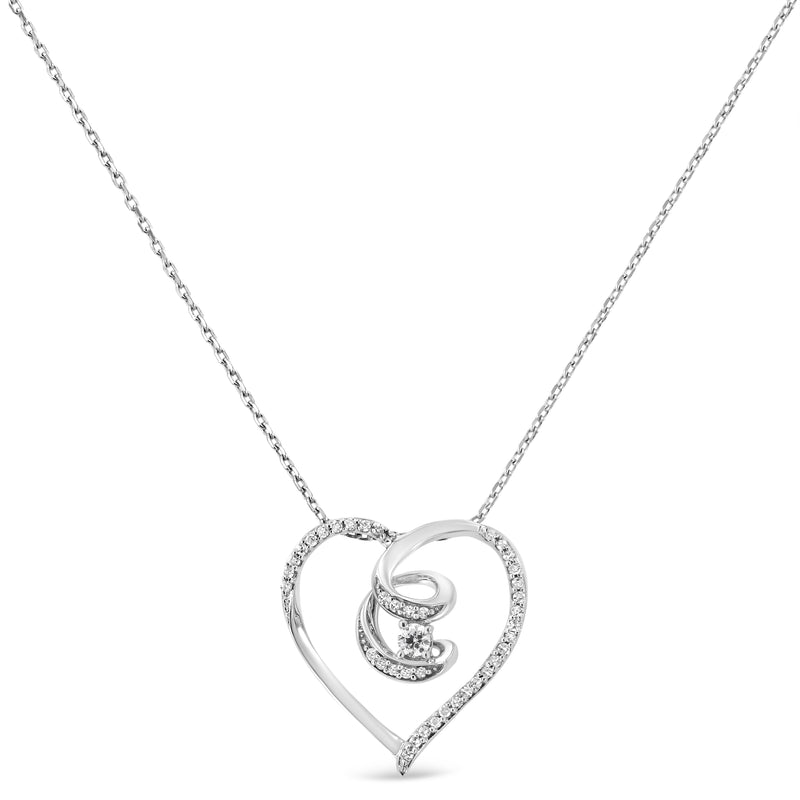 Bids.com .925 Sterling Silver 1/4 Cttw Brilliant-Cut Diamond Open Heart Twisted Awareness Ribbon 18" Pendant Necklace (H-I Color, I1-I2 Clarity) Necklaces