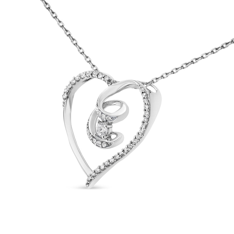 Bids.com .925 Sterling Silver 1/4 Cttw Brilliant-Cut Diamond Open Heart Twisted Awareness Ribbon 18" Pendant Necklace (H-I Color, I1-I2 Clarity) Necklaces